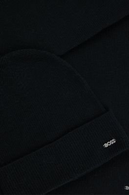 Ribbed scarf and beanie hat gift set, Black