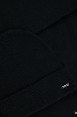 Ribbed scarf and beanie hat gift set, Black