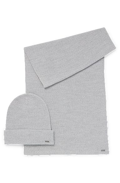 Ribbed scarf and beanie hat gift set, Light Grey