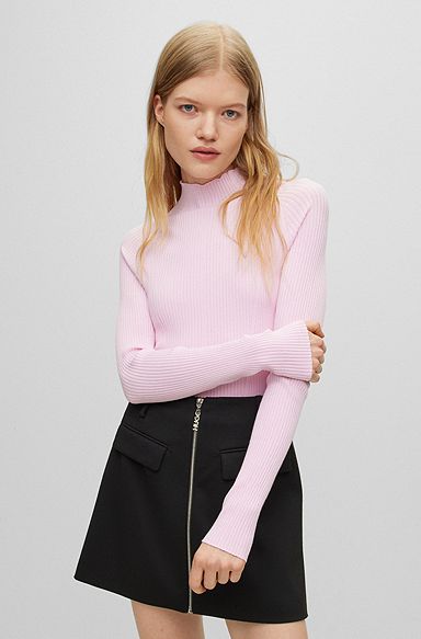 Frill-collar sweater with logo flag, light pink