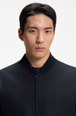 Slim-fit jacket with two-way front zip, Dark Blue