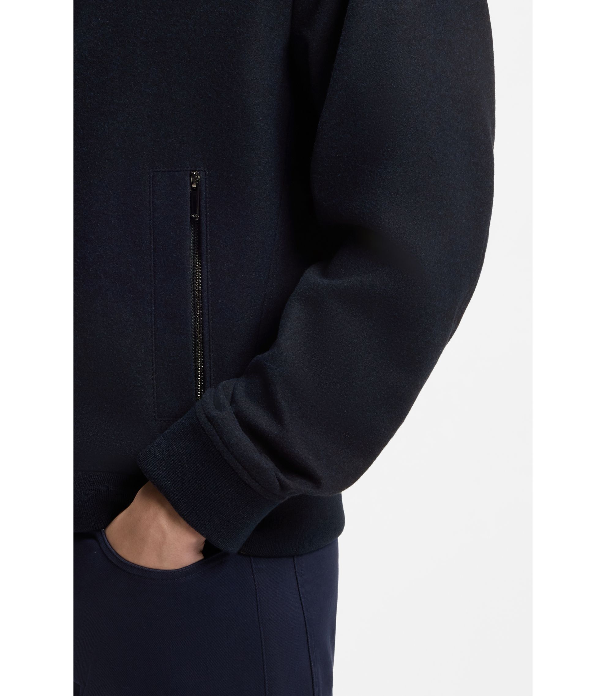 BOSS - Slim-fit jacket with two-way front zip - Dark Blue