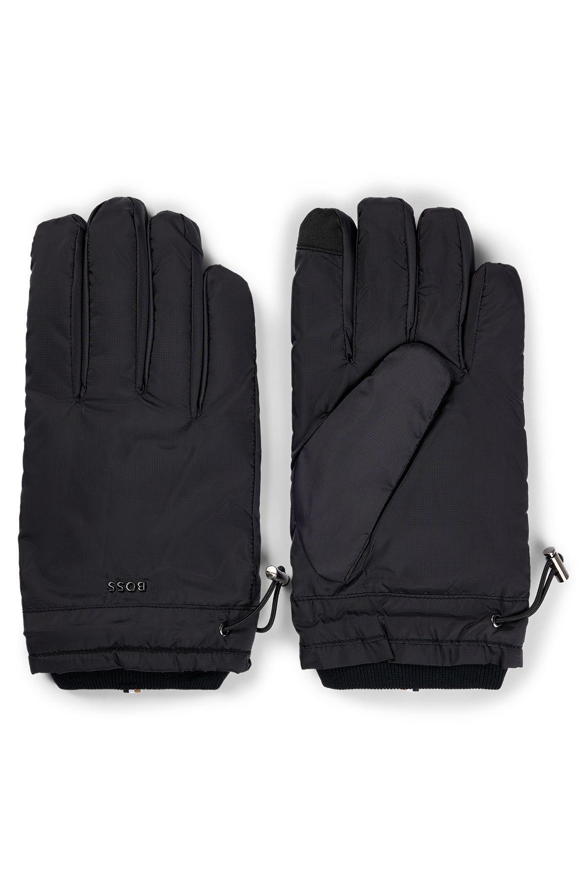 Gewatteerde handschoenen van ripstopmateriaal met touchscreenvriendelijke vingertoppen, Zwart