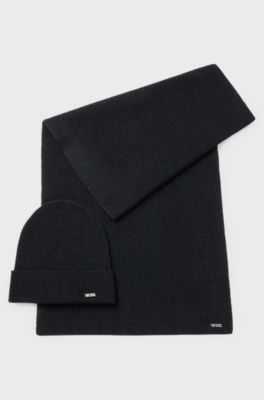 Geschenk-Set mit M&uuml;tze und Schal in Glitzer-Optik, Schwarz