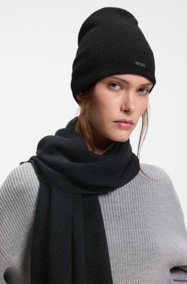 Glittery-effect beanie hat and scarf gift set, Black