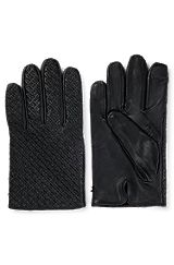 Leren handschoenen met monogrammen en touchscreenvriendelijke vingertoppen, Zwart