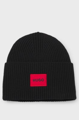 All-gender logo beanie hat in a wool blend, Black