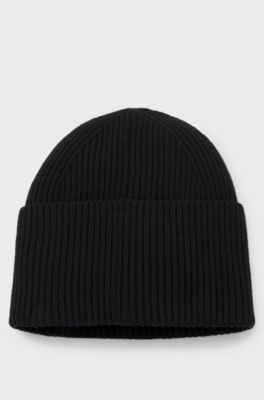 All-gender logo beanie hat in a wool blend, Black