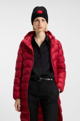 Wool-blend beanie hat with red logo patch, Black