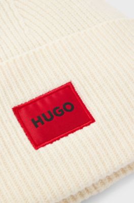 All-gender logo beanie hat in a wool blend, Natural