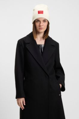 Bonnet en laine m&eacute;lang&eacute;e avec patch logot&eacute; rouge, Blanc