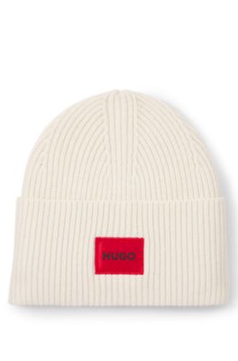 All-gender logo beanie hat in a wool blend, Natural