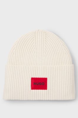All-gender logo beanie hat in a wool blend, Natural