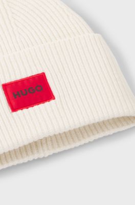 All-gender logo beanie hat in a wool blend, Natural