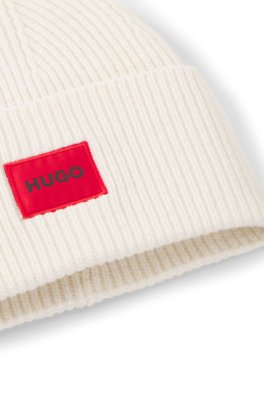 Hugo All-gender logo beanie hat in a wool blend mössor dam – bild 5