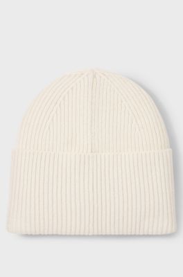 All-gender logo beanie hat in a wool blend, Natural