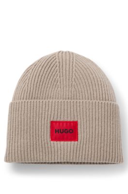 레드 로고 패치 울 블렌드 비니, 라이트 베이지