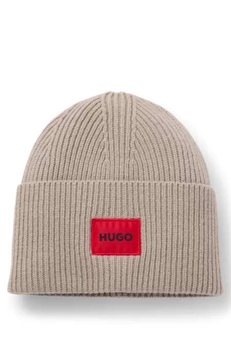 Bonnet en laine mélangée avec patch logoté rouge