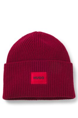 All-gender logo beanie hat in a wool blend, Dark Red