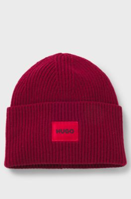 All-gender logo beanie hat in a wool blend, Dark Red