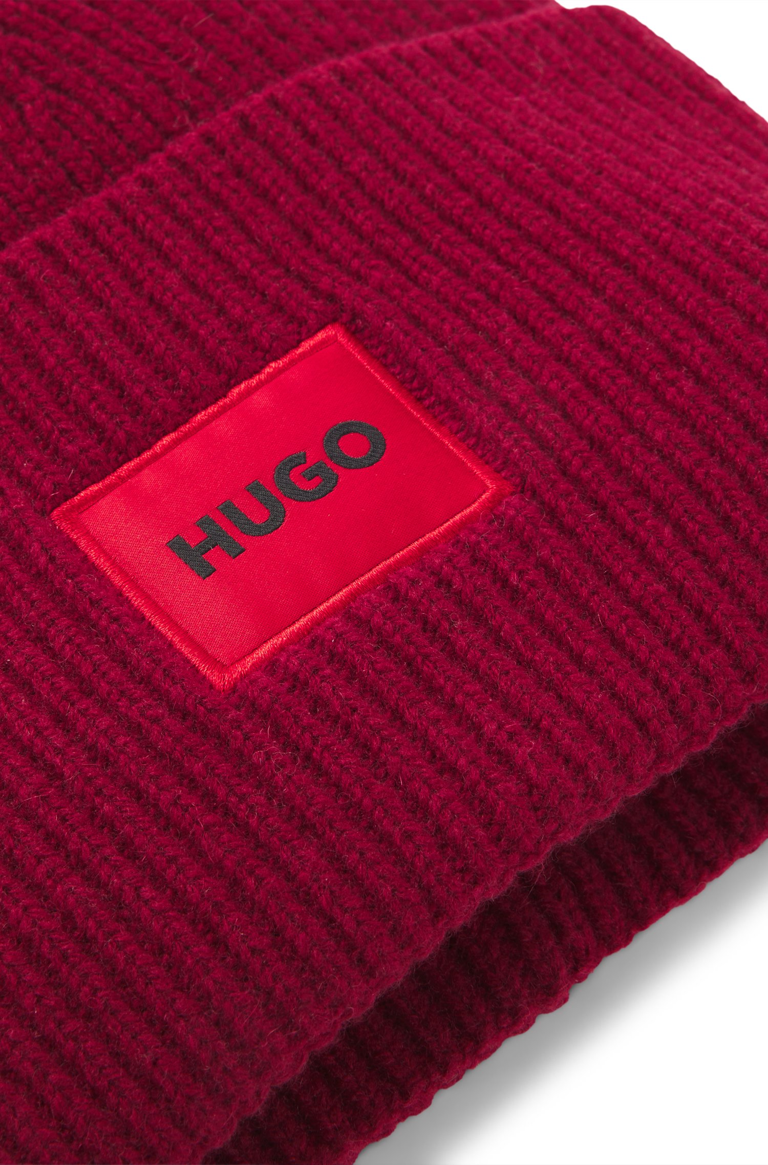 Hugo All-gender logo beanie hat in a wool blend mössor dam – bild 4