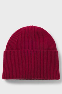 All-gender logo beanie hat in a wool blend, Dark Red