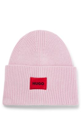 HUGO - red hat with Wool-blend beanie label logo
