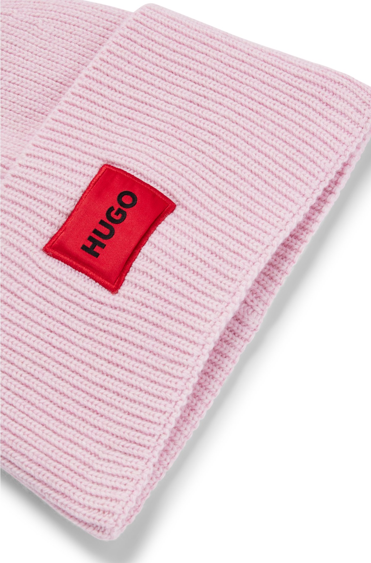 Wool-blend beanie - HUGO label hat red logo with