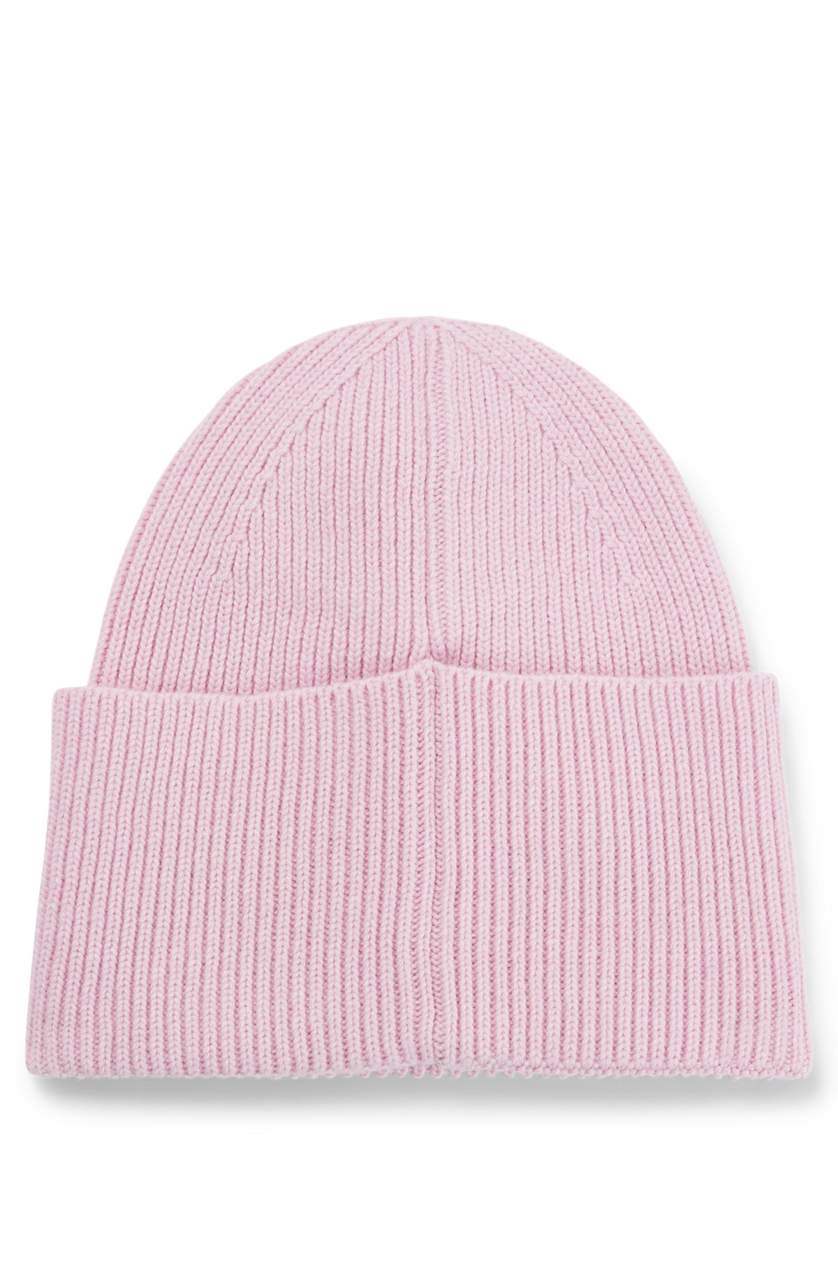 Wool-blend beanie hat with red logo label, light pink