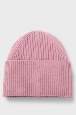 Beanie van een wolmix met rode logopatch, Lichtroze