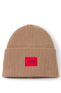 Gorro de punto para todos los g&eacute;neros con logo en mezcla de lana, Marr&oacute;n claro