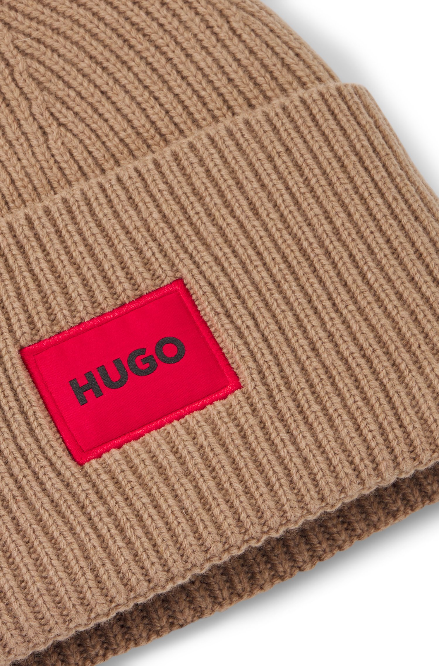 Hugo All-gender logo beanie hat in a wool blend mössor dam – bild 2