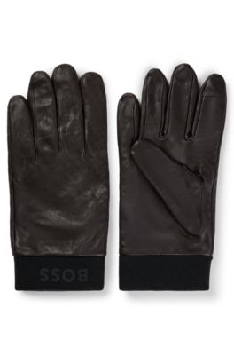 BOSS Leather gloves with branding and touchscreen friendly