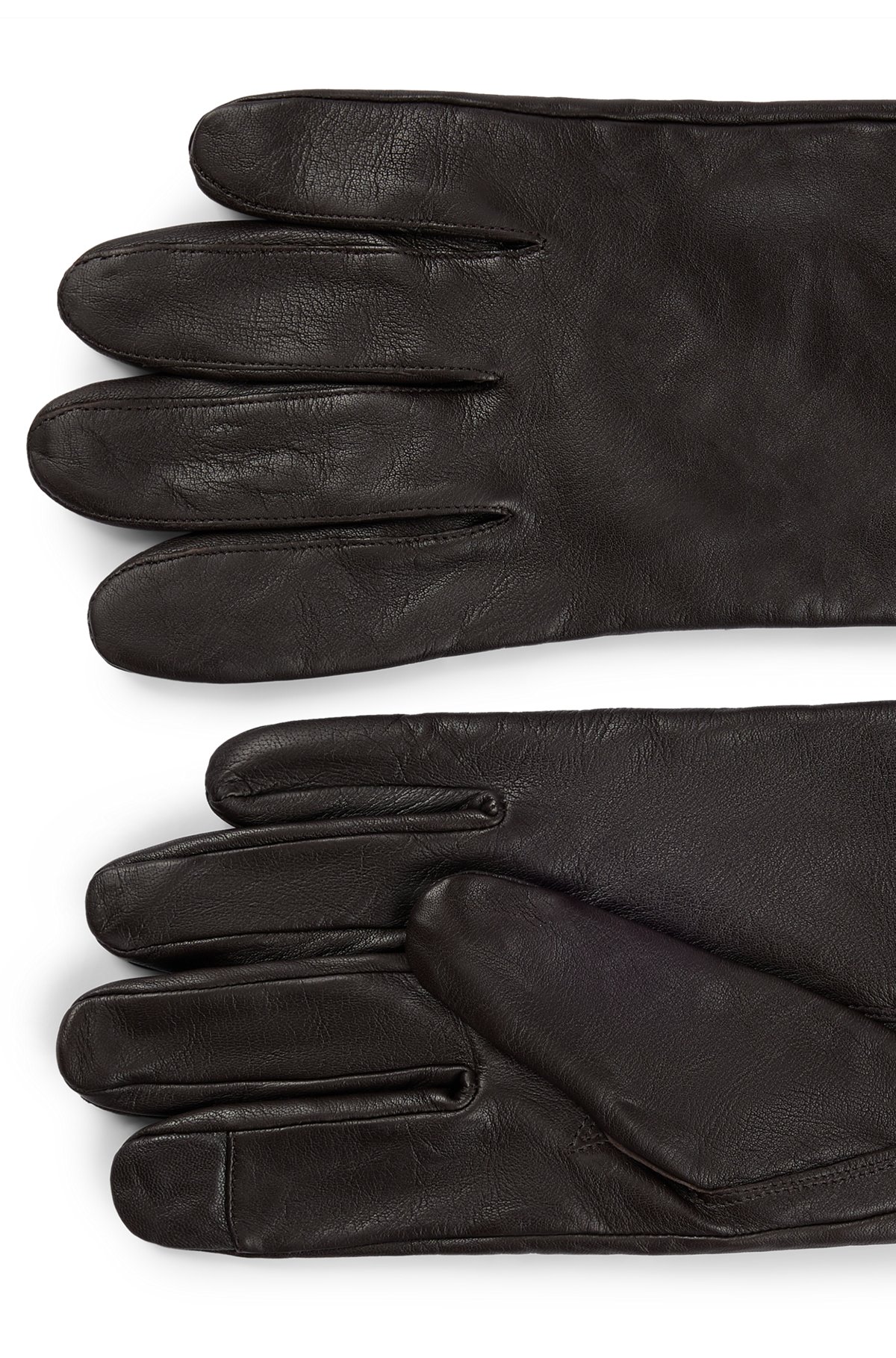 Leren handschoenen met logo en touchscreenvriendelijke vingertoppen, Donkerbruin