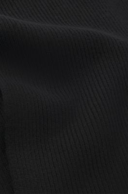 Ribbed wool-blend scarf with red logo label, Black