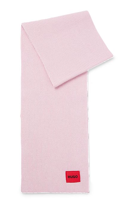 Wool-blend scarf with red logo label, light pink