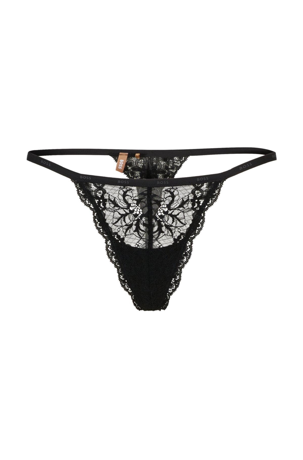 BOSS - Lace-detail thong briefs with logo waistband
