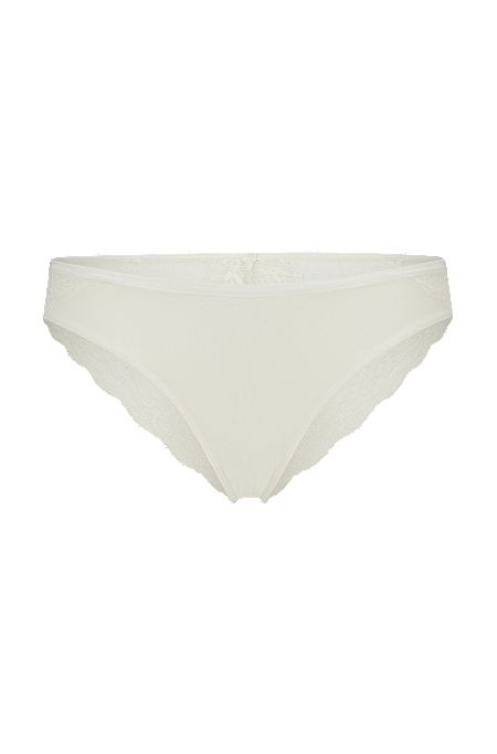 Lace-detail regular-rise briefs with logo waistband, White