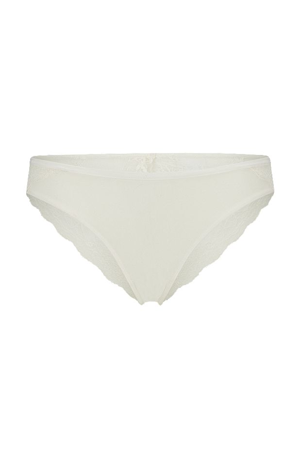 Lace-detail regular-rise briefs with logo waistband, White