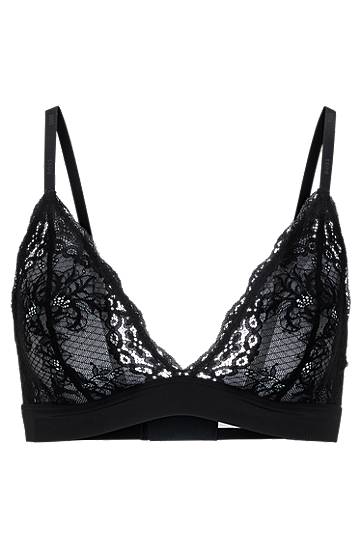 Lace-detail triangle bra with logo straps, Hugo boss