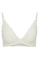 Lace-detail triangle bra with logo straps, White