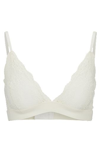 Lace-detail triangle bra with logo straps, White
