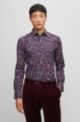 Slim-fit shirt in printed stretch cotton, Patterned