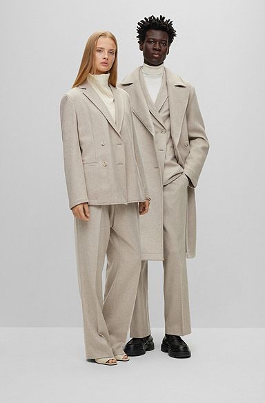 All-gender double-breasted jacket in melange wool, White
