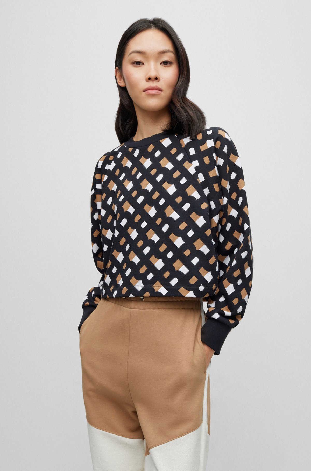 Monogram sweatshirt in French terry with batwing sleeves , Patterned