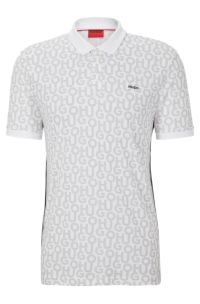 Cotton-piqué polo shirt with all-over monogram pattern, White