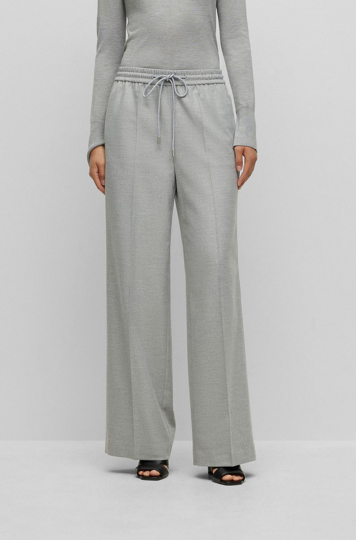 Relaxed-fit trousers with branded waistband detail, Light Grey