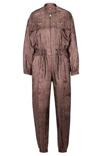 Relaxed-fit jumpsuit in metallic material with elastic waist, Dark Brown