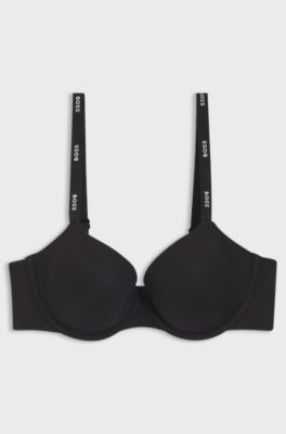Stretch-jersey underwire bra with logo straps, Black
