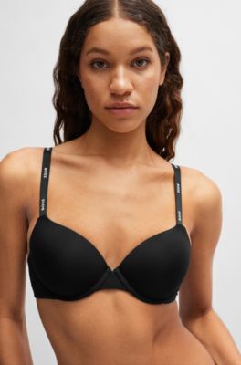 Stretch-jersey underwire bra with logo straps, Black